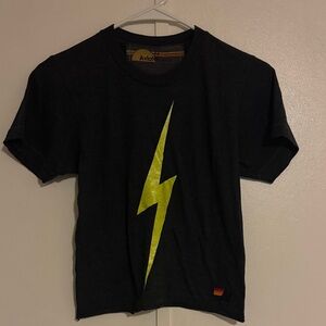 Aviator Nation Black T-Shirt with Yellow Lightning Bolt